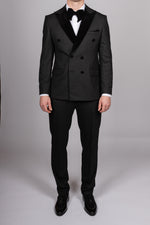 Black Double Breasted Velvet Peak Lapel Tux