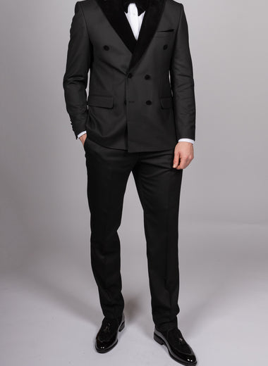 Black Double Breasted Velvet Peak Lapel Tux