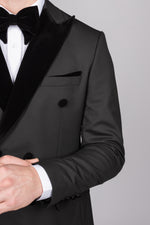 Black Double Breasted Velvet Peak Lapel Tux