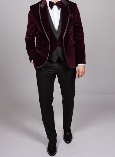 Plum Velvet Tux Three Piece Suit