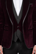 Plum Velvet Tux Three Piece Suit