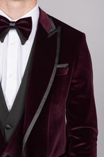 Plum Velvet Tux Three Piece Suit