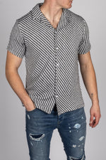 Stripe Pattern Camp Collar Short Sleeve Shirt