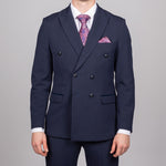 Bromley - Navy Double Breasted Check Blazer