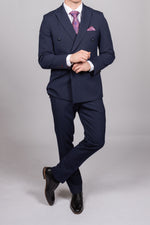 Bromley - Navy Double Breasted Check Blazer