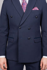 Bromley - Navy Double Breasted Check Blazer