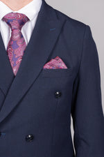 Bromley - Navy Double Breasted Check Blazer