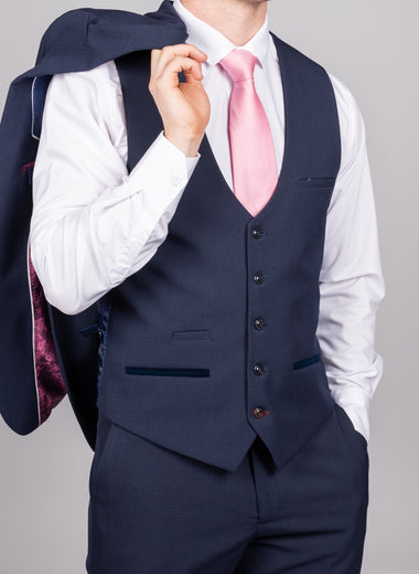 Bromley - Navy Single Breasted Check Waistcoat