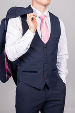 Bromley - Navy Single Breasted Check Waistcoat