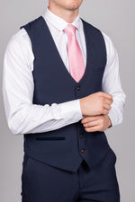 Bromley - Navy Single Breasted Check Waistcoat