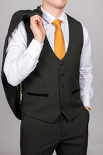 Bromley - Olive Green Single Breasted Check Waistcoat