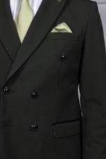 Bromley - Olive Green Double Breasted Check Blazer