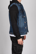 Blue Denim Jacket with Black Sweat Sleeves and Hood