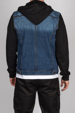 Blue Denim Jacket with Black Sweat Sleeves and Hood