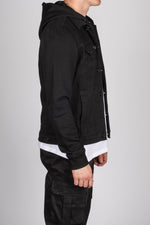 Black Denim Jacket with Sweat Sleeves and Hood