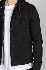 Black Denim Jacket with Sweat Sleeves and Hood