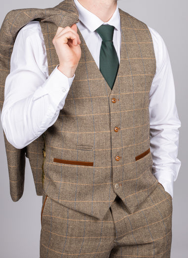 Ted - Tan Tweed Check Waistcoat