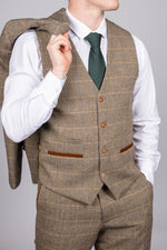 Ted - Tan Tweed Check Waistcoat