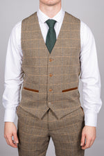 Ted - Tan Tweed Check Waistcoat