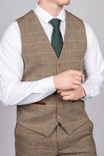 Ted - Tan Tweed Check Waistcoat