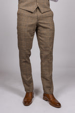 Ted - Tan Tweed Check Trousers