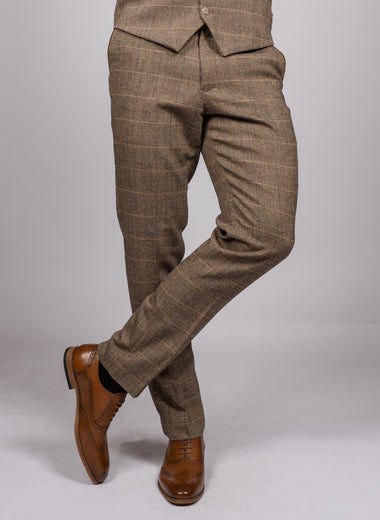 Ted - Tan Tweed Check Trousers