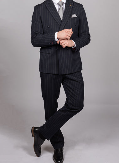 Rocco - Navy Pinstripe Double Breasted Blazer