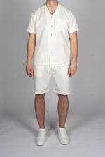 Textured Camp Collar Shirt and Short Set in White