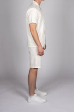 Textured Camp Collar Shirt and Short Set in White