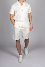 Textured Camp Collar Shirt and Short Set in White