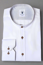 Archie - White Grandad Collar Shirt With Tan Buttons