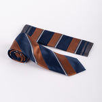 Milano Couture Blue/Brown Striped Tie & Pocket Square Set