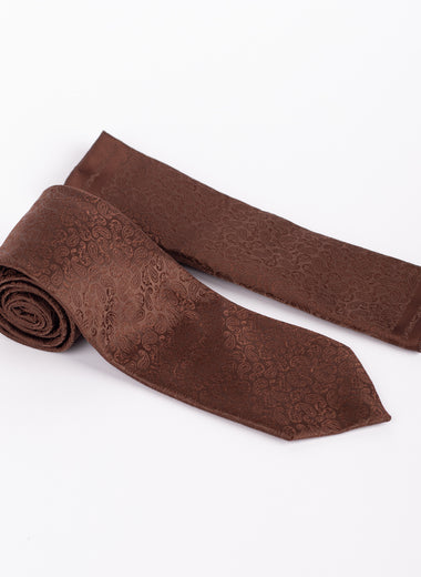 Milano Couture Brown Mini Paisley Pattern Tie & Pocket Square Set