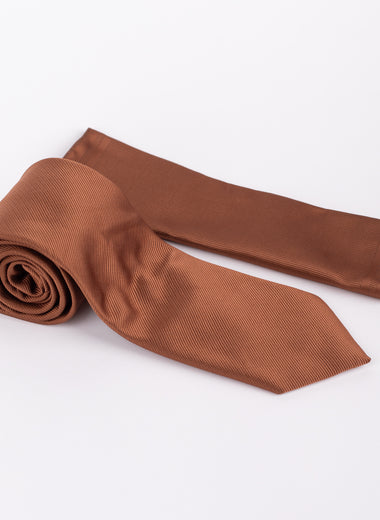 Milano Couture Brown Diagonal Striped Tie & Pocket Square Set