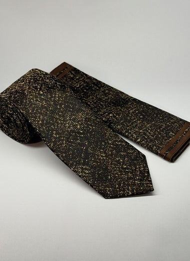 Milano Couture Brown Bark Texture Tie & Pocket Square Set