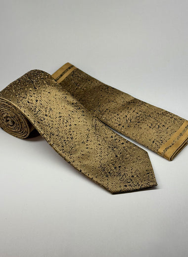 Milano Couture Gold Bark Texture Tie & Pocket Square Set