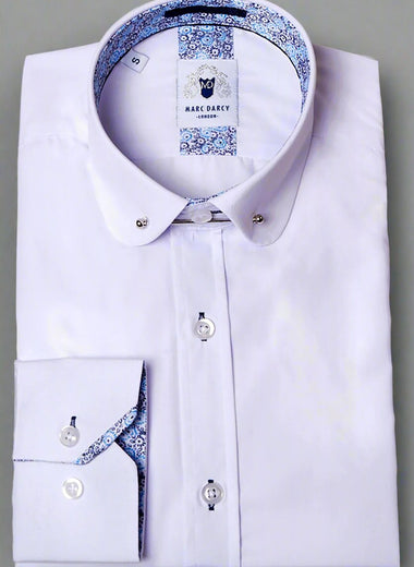 Benson - White Penny Collar Shirt With Collar Bar