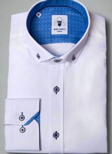 Charlie - White Oxford Shirt With Blue Buttons