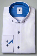 Charlie - White Oxford Shirt With Blue Buttons