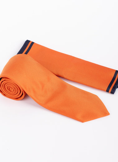 Milano Couture Dark Orange Textured Tie & Pocket Square Set