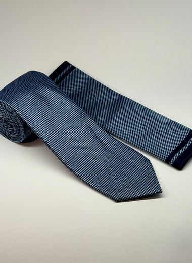 Milano Couture Blue Diamond Pattern Tie & Pocket Square Set