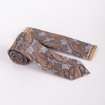 Milano Couture Gold/Grey Paisley Tie & Pocket Square Set in Gold Grey