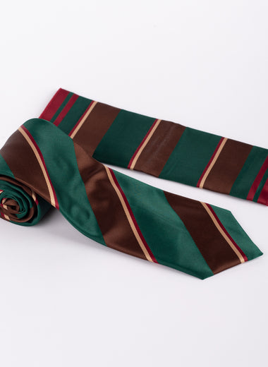 Milano Couture Green/Brown Striped Tie & Pocket Square Set