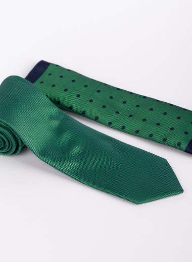 Milano Couture Green Polka Dot Tie & Pocket Square Set