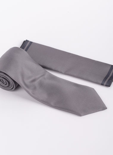 Milano Couture Grey Textured Tie & Pocket Square Set