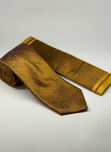 Milano Couture Gold Houndstooth Tie & Pocket Square Set