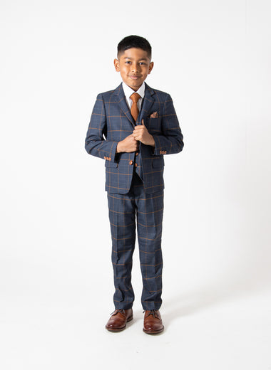 Jenson - Children's Marine Navy Check Three Piece Suit