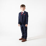 Edinson - Children's Navy Wine Check Three Piece Suit