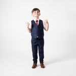 Edinson - Children's Navy Wine Check Three Piece Suit