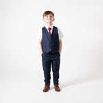 Edinson - Children's Navy Wine Check Three Piece Suit